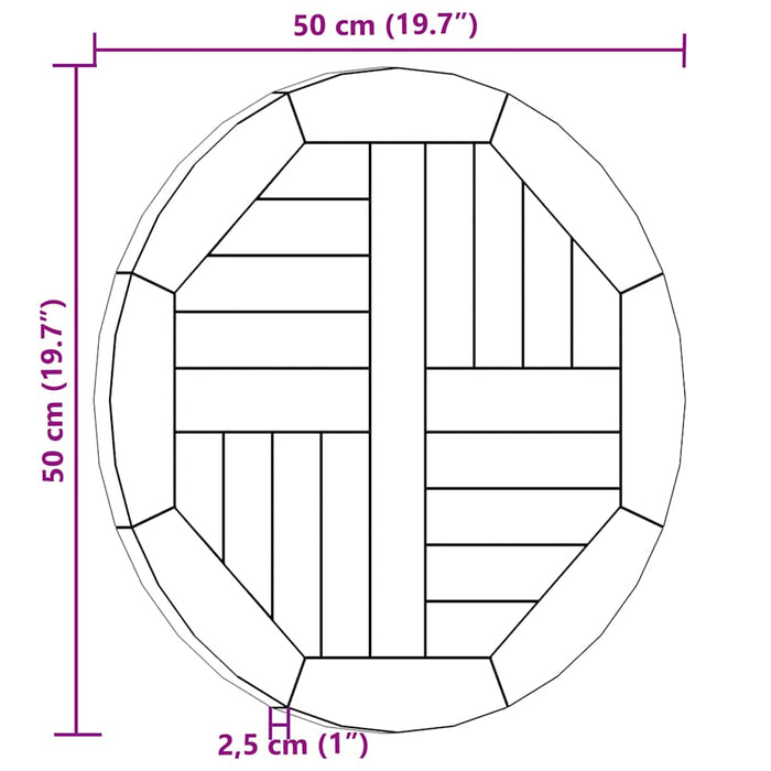 Blat de masă, 50 cm, lemn masiv de tec, rotund, 2,5 cm - WALTI WALTI