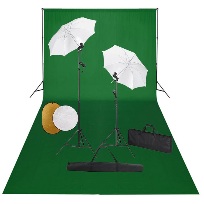 Set studio foto cu lămpi, umbrele, fundal și reflector WALTI