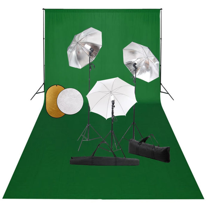 Set studio foto cu lămpi, umbrele, fundal și reflector WALTI