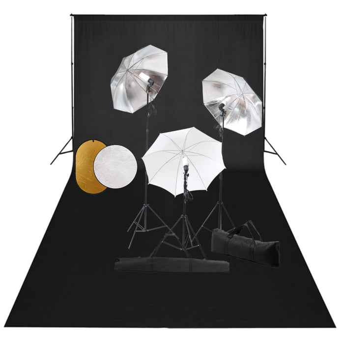 Set studio foto cu lămpi, umbrele, fundal și reflector WALTI