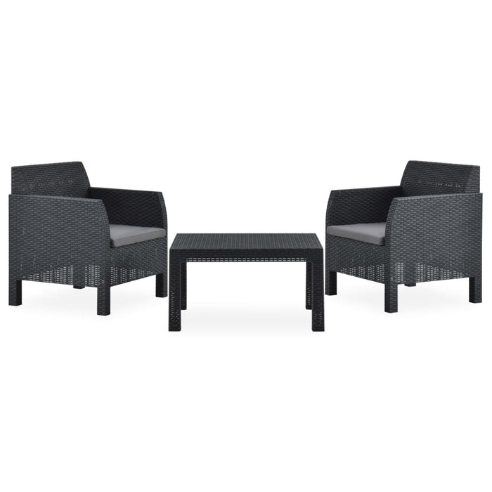 Set mobilier de grădină cu perne, 3 piese, antracit, PP ratan WALTI