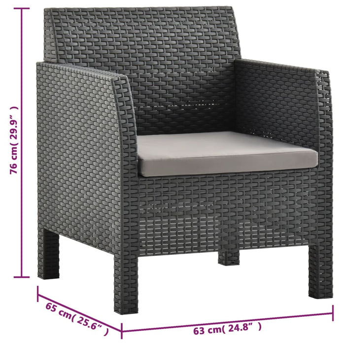 Set mobilier de grădină cu perne, 3 piese, antracit, PP ratan WALTI