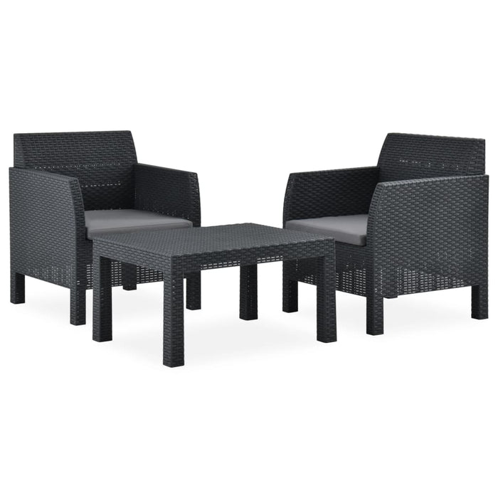 Set mobilier de grădină cu perne, 3 piese, antracit, PP ratan WALTI