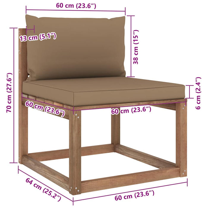 Set mobilier de grădină cu perne, 3 piese, lemn de pin tratat WALTI