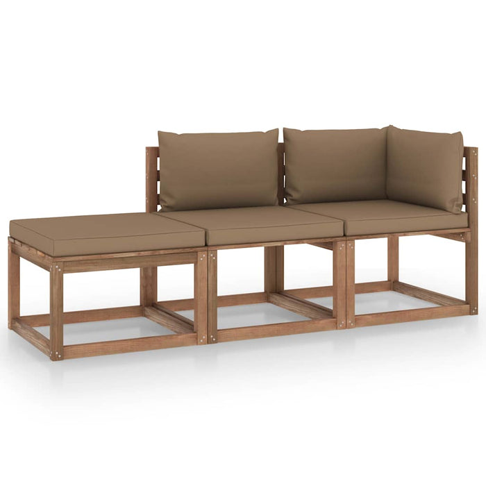 Set mobilier de grădină cu perne, 3 piese, lemn de pin tratat WALTI
