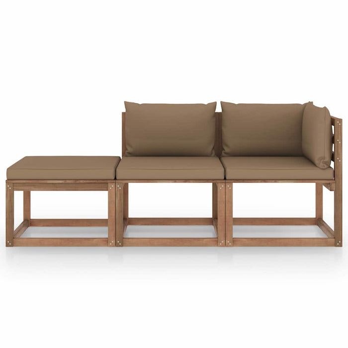 Set mobilier de grădină cu perne, 3 piese, lemn de pin tratat WALTI
