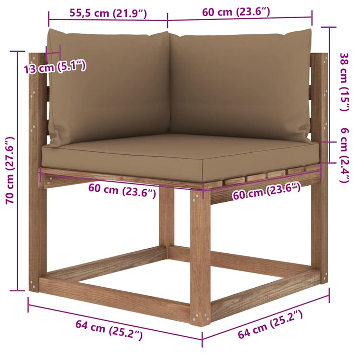 Set mobilier de grădină cu perne, 3 piese, lemn de pin tratat WALTI