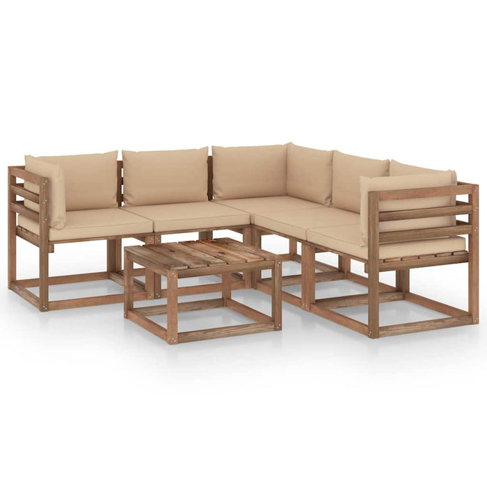Set mobilier de grădină cu perne bej, 6 piese, lemn pin tratat WALTI
