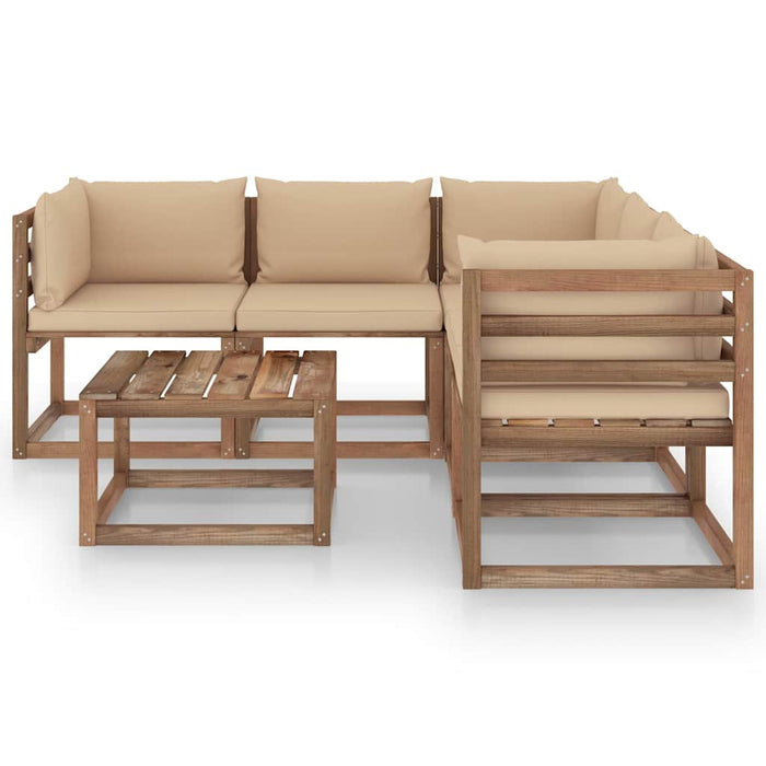 Set mobilier de grădină cu perne bej, 6 piese, lemn pin tratat WALTI