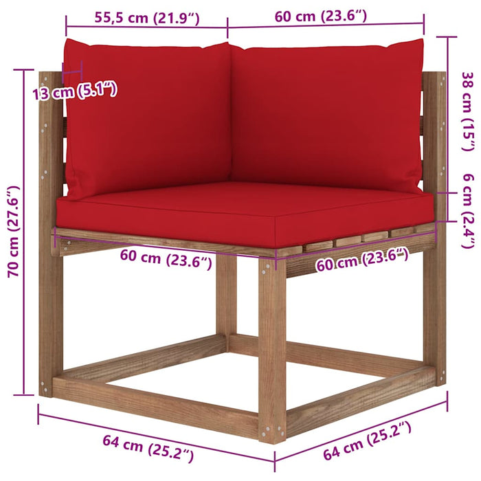 Set mobilier de grădină cu perne, 7 piese, lemn de pin tratat WALTI