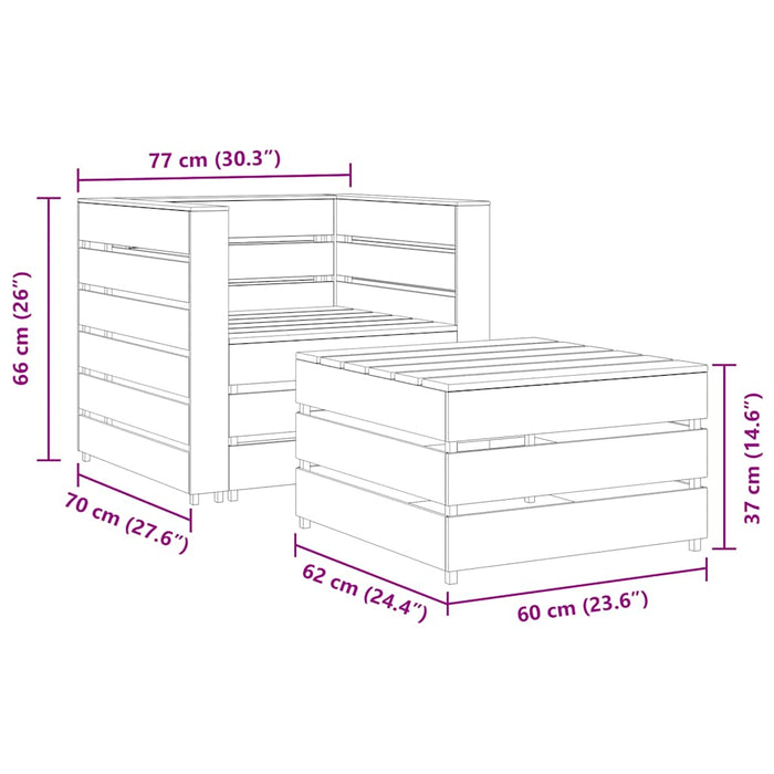 Set mobilier de grădină paleți, 2 piese, gri, lemn pin tratat - WALTI WALTI