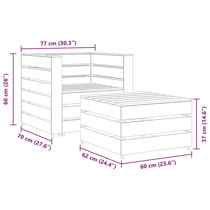 Set mobilier de grădină paleți, 2 piese, lemn pin tratat - WALTI WALTI