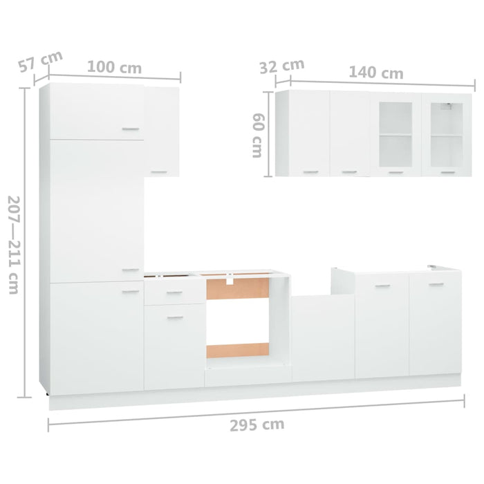 Set dulapuri de bucătărie, 8 piese, alb, PAL - WALTI WALTI