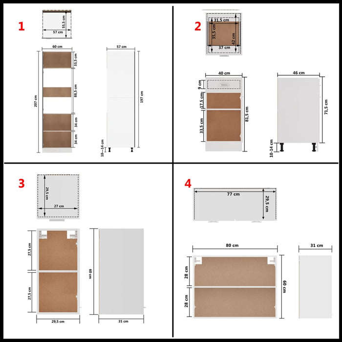 Set dulapuri de bucătărie, 8 piese, alb, PAL - WALTI WALTI