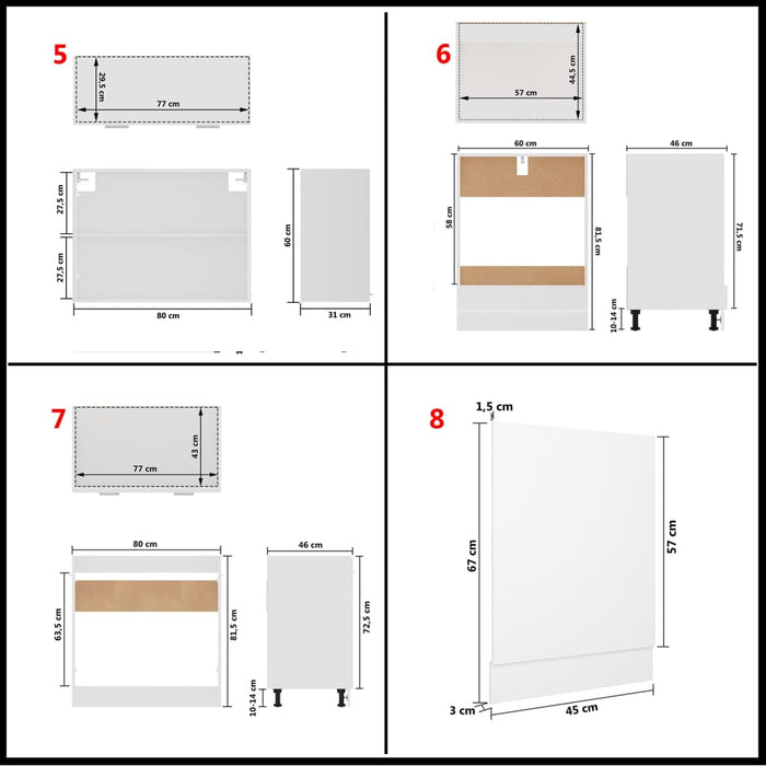 Set dulapuri de bucătărie, 8 piese, alb, PAL - WALTI WALTI