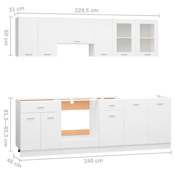 Set dulapuri de bucătărie, 8 piese, alb, PAL - WALTI WALTI