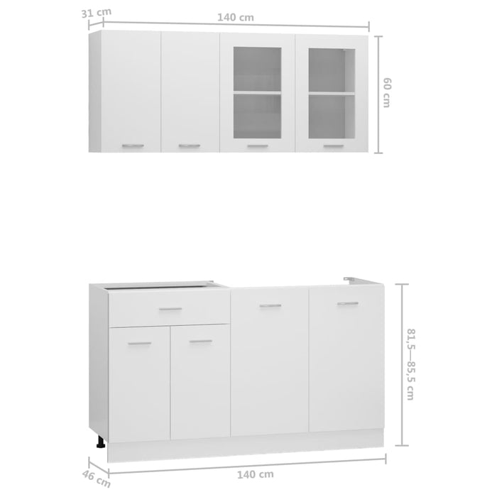 Set dulapuri de bucătărie, 4 piese, alb, lemn prelucrat - WALTI WALTI