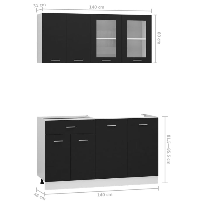 Set dulapuri de bucătărie, 4 piese, negru, lemn prelucrat - WALTI WALTI