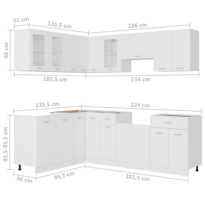 Set dulapuri de bucătărie, Lyon, 11 piese, alb, PAL - WALTI WALTI