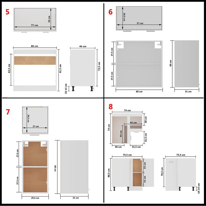 Set dulapuri de bucătărie, Lyon, 11 piese, alb, PAL - WALTI WALTI