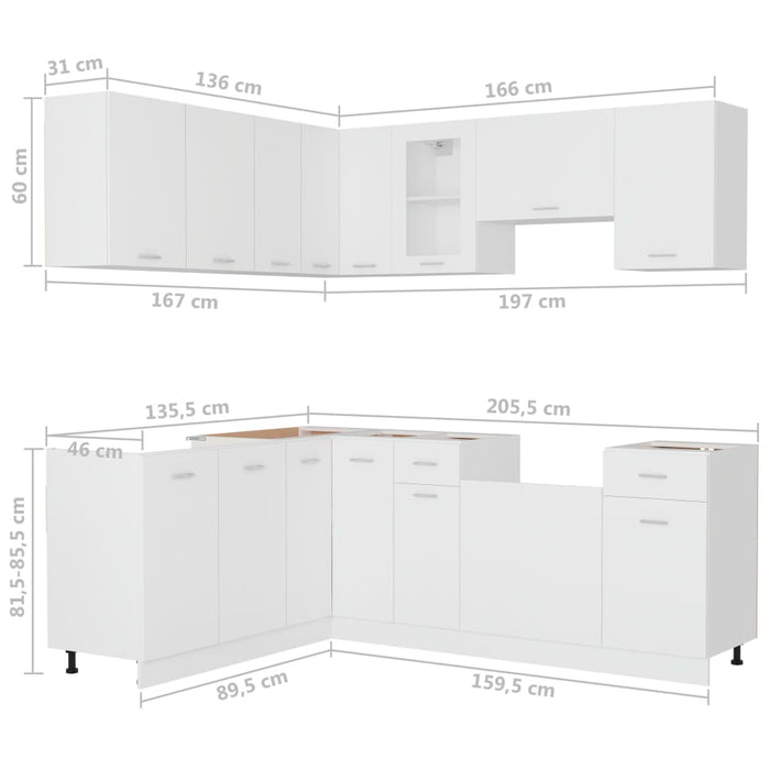 Set dulapuri de bucătărie, Lyon, 11 piese, alb, PAL - WALTI WALTI