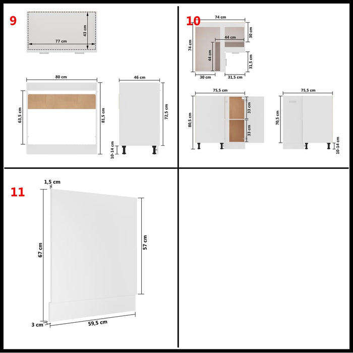 Set dulapuri de bucătărie, Lyon, 11 piese, alb, PAL - WALTI WALTI