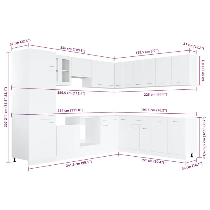 Set dulapuri de bucătărie, Lyon, 14 piese, alb, PAL - WALTI WALTI