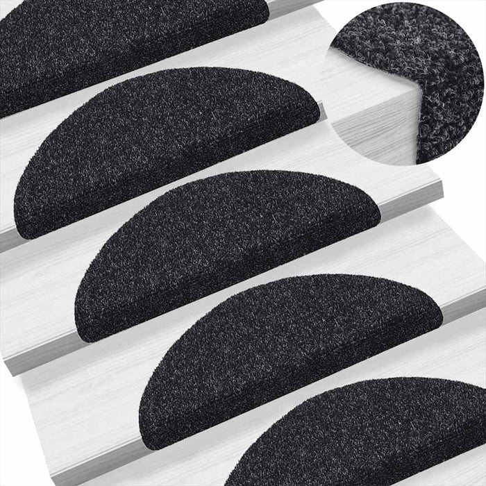 Covorașe autoadezive pentru scări, 5 buc., 56x17x3 cm, negre, semirotunde WALTI