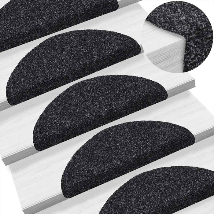 Covorașe autoadezive pentru scări, 10 buc., 56x17x3 cm, negre, semirotunde WALTI