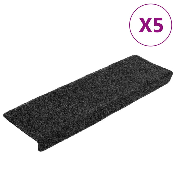 Covorașe scări autoadezive, 5 buc., 65x21x4 cm, gri închis, cu margine dreptunghiulară WALTI