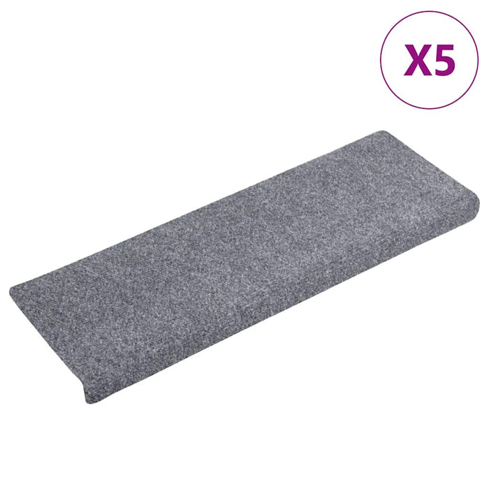 Covorașe autoadezive pentru scări, 5 buc., 65x21x4 cm, gri deschis, cu margine dreptunghiulară WALTI