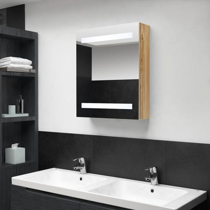 Dulap de baie cu oglindă și LED, stejar, 50x14x60 cm - WALTI WALTI