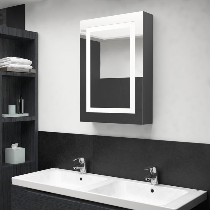 Dulap de baie cu oglindă și LED, gri strălucitor, 50x13x70 cm - WALTI WALTI