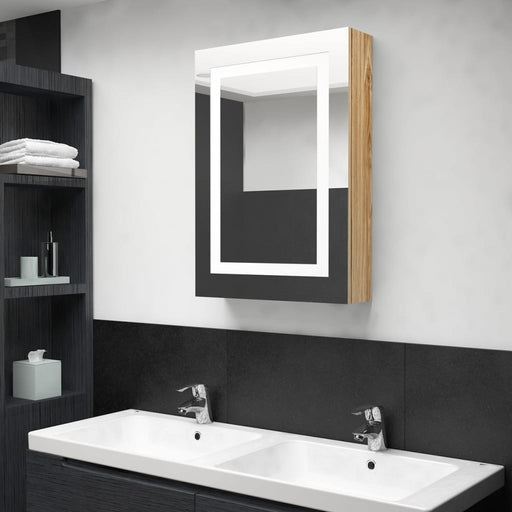Dulap de baie cu oglindă și LED, stejar, 50x13x70 cm - WALTI WALTI