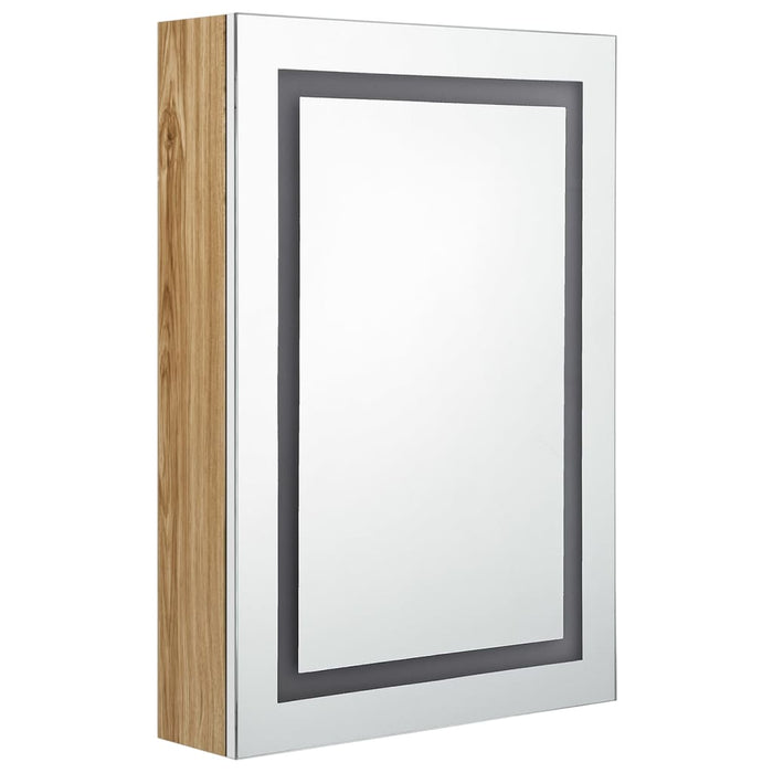 Dulap de baie cu oglindă și LED, alb și stejar, 50x13x70 cm - WALTI WALTI