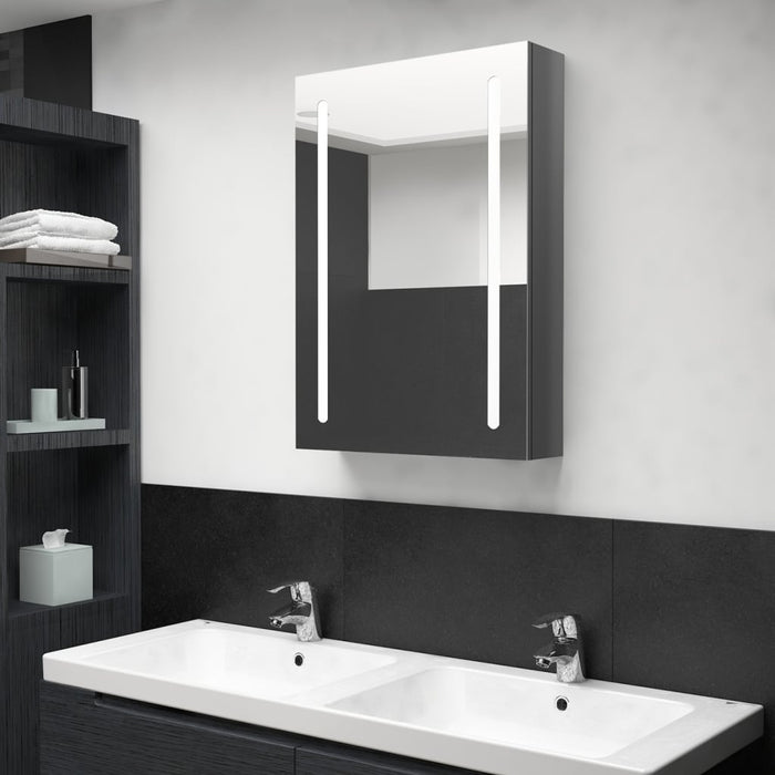 Dulap de baie cu oglindă și LED, gri strălucitor, 50x13x70 cm - WALTI WALTI