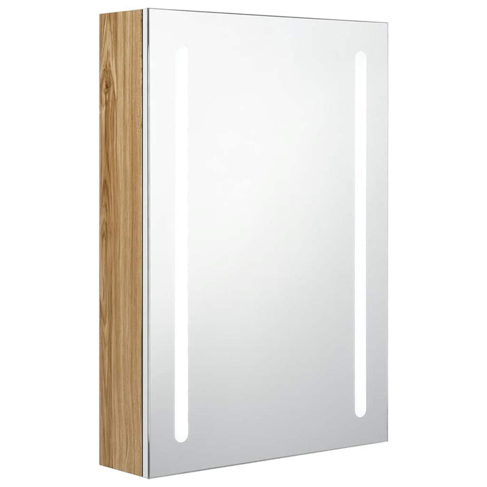 Dulap de baie cu oglindă și LED, alb și stejar, 50x13x70 cm - WALTI WALTI