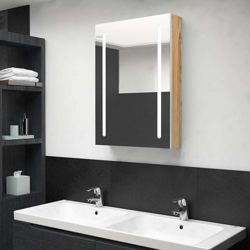 Dulap de baie cu oglindă și LED, alb și stejar, 50x13x70 cm - WALTI WALTI
