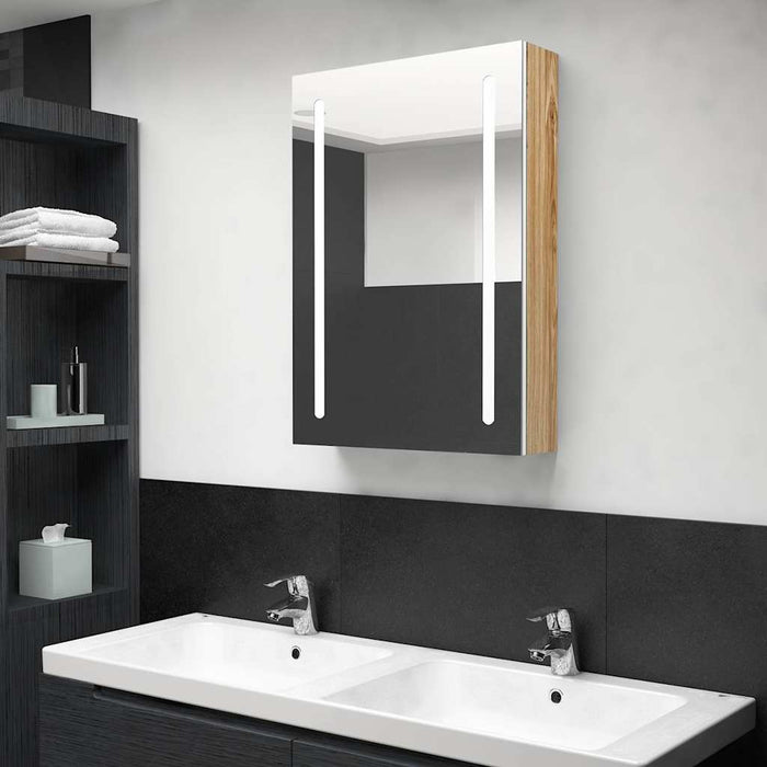 Dulap de baie cu oglindă și LED, alb și stejar, 50x13x70 cm - WALTI WALTI
