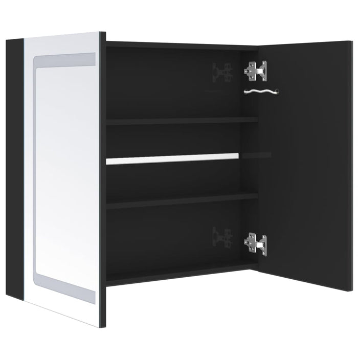 Dulap de baie cu oglindă și LED, negru strălucitor, 80x12x68 cm - WALTI WALTI