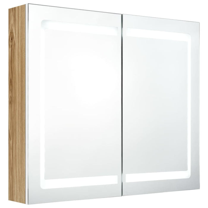 Dulap de baie cu oglindă și LED, alb și stejar, 80x12x68 cm - WALTI WALTI