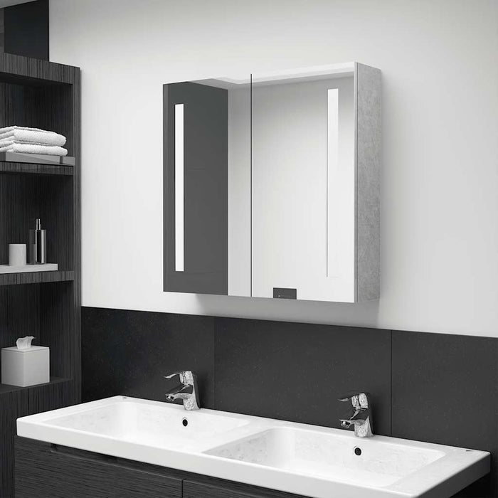 Dulap de baie cu oglindă și LED, gri beton, 62x14x60 cm - WALTI WALTI