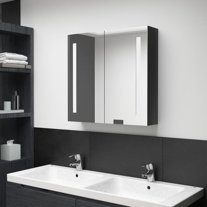 Dulap de baie cu oglindă și LED negru strălucitor 62x14x60 cm - WALTI WALTI