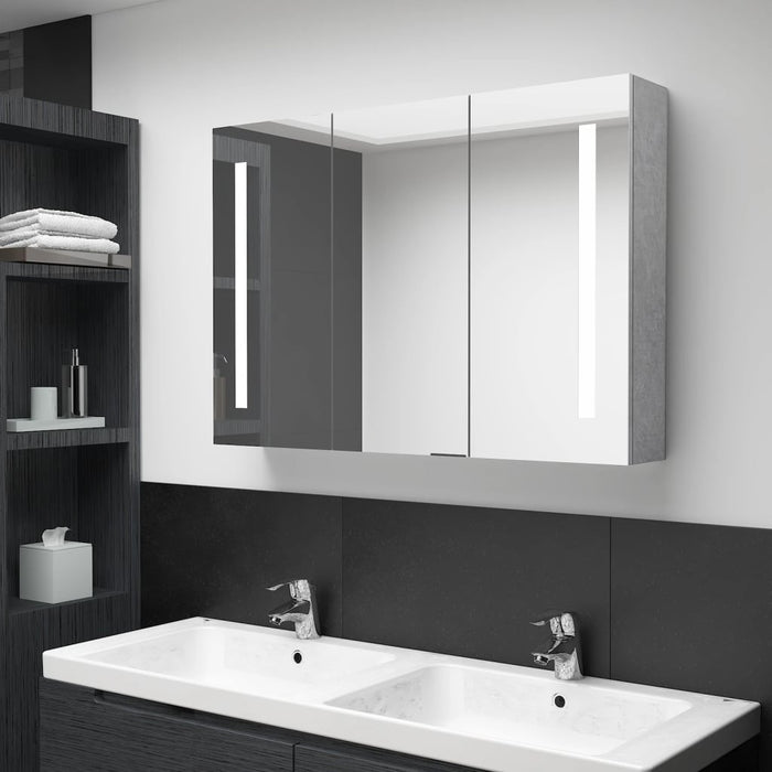 Dulap de baie cu oglindă și LED, gri beton, 89x14x62 cm - WALTI WALTI