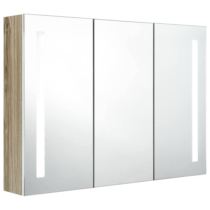 Dulap de baie cu oglindă și LED, alb și stejar, 89x14x62 cm - WALTI WALTI