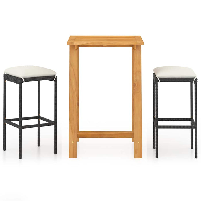 Set mobilier bar de grădină cu perne, 3 piese, negru WALTI