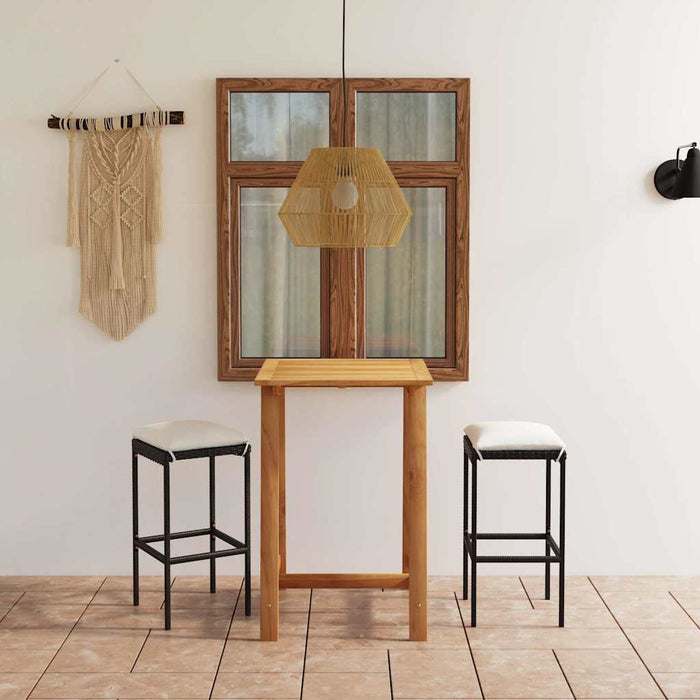 Set mobilier bar de grădină cu perne, 3 piese, negru WALTI