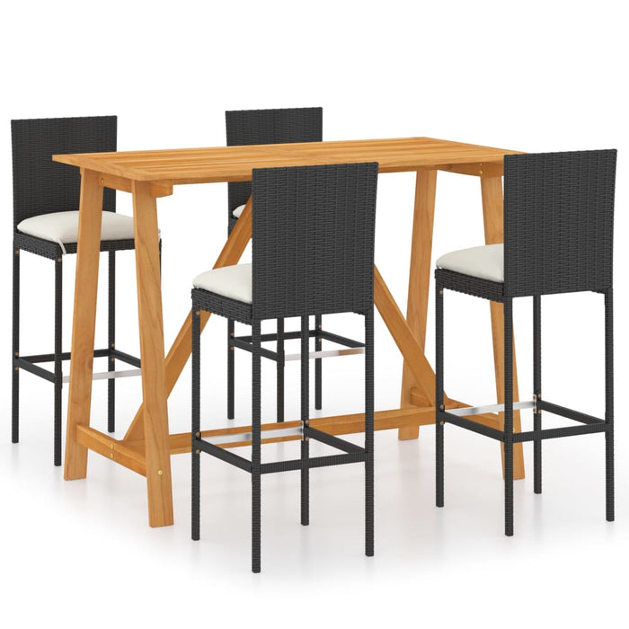Set mobilier bar de grădină cu perne, 5 piese, negru WALTI