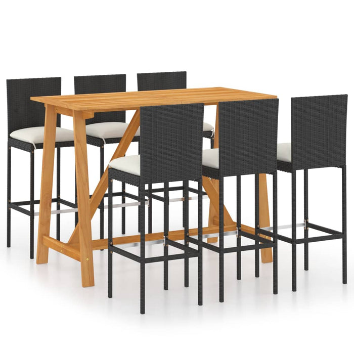 Set mobilier bar de grădină cu perne, 7 piese, negru - WALTI WALTI