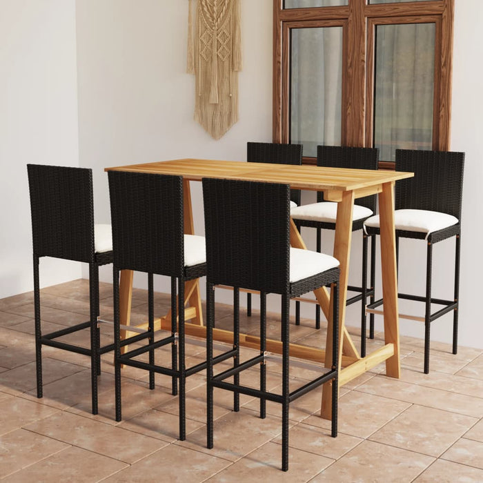 Set mobilier bar de grădină cu perne, 7 piese, negru - WALTI WALTI